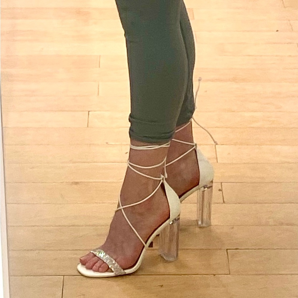 White Strappy Sparkly Heels